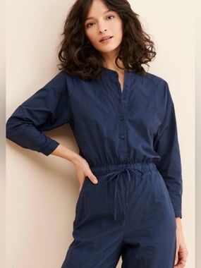 Anthropologie Stateside Jumpsuit Navy Blue Long Sleeve Button-Front Top Size XS